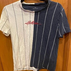 Hollister Navy and White Split Stripe Tee